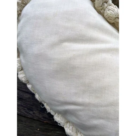 Vintage Heart Shaped Rag Rug Accent Pillow Farmhouse Primitive Blue White - Picture 8 of 16